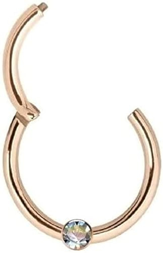 Generisch PIERCING CLICKER Anello in vero oro rosa 750 con vero diamante Intim Helix Septum Conch Tragus moderno diametro 8 mm 48002-8, Oro rosa oro rosa oro 750