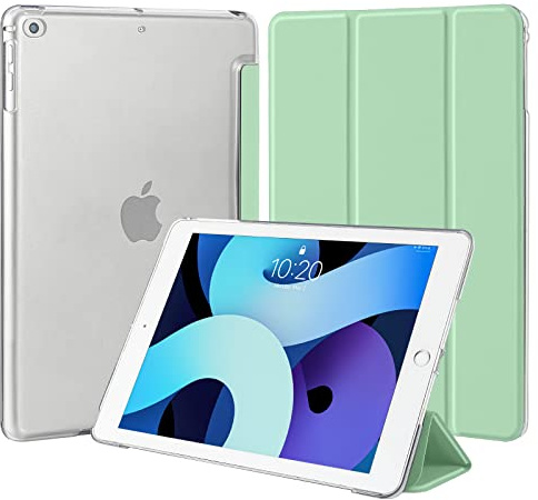 4UBonLife Hülle für iPad 6./5. Generation 9,7 Zoll 2018 2017, auch für iPad Air 1/2, Schlanke Ständer Schutzhülle mit Hart PC Transluzente Rückseite Schale, Stoßfeste Smart Case Cover, Minzgrün