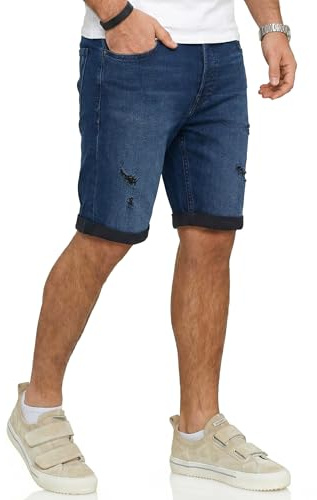 JACK & JONES Infinity Herren Jeans Shorts Rick Bermudas Used Look Dark Blue Denim / 2 L