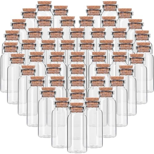 BELLE VOUS 50er Pack Mini Glasflaschen mit Korken - 10 ml - Kleine Glasfläschchen mit Korken Luftdichte Phiolen zum Befüllen für Hochzeitsgeschenke, Party, Küchengewürze & Marmelade