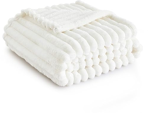BEDSURE Kuscheldecke - Wolldecke & Fleecedecke, Sofadecke, Weiche Warme Grobe Korddecke für Zimmer Deko, Wohn- & Kuscheldecken, Tagesdecke, Wollweiß, 150 x 200 cm