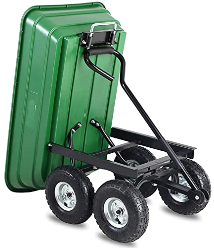 Großer robuster Gartenwagen, Trolley mit 4 Rädern, Dump Schubkarre LKW Kippen Anhänger Patio Lagerhaus Bauernhof Wagon Scooter DIY Anhänger Trolley, Grün, S