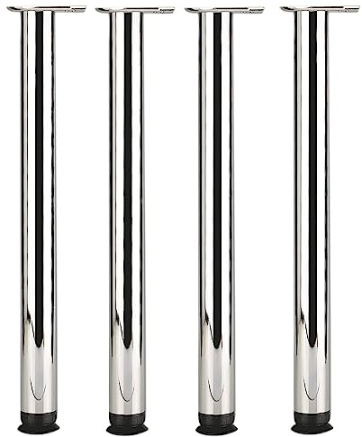 Camar Tischbeine höhenverstellbar 700-800mm rund ø 60mm Set Zoom - Tischfüße ideal als Schreibtischbeine & Esstischbeine verwendbar - inklusive Montageplatten für Tischbeine, 4x Stahl chrom