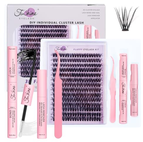 Fenshine Cluster Lashes Individual Lashes Wide Stem C/D Curl 9-15mm Length DIY Eyelash Extension Individual Soft False Lashes for Personal Use at Home (30D Kit, MIX 9-15mm)
