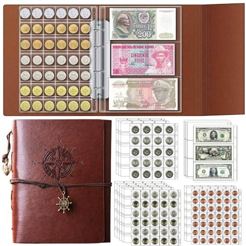 Ettonsun 398-Pocket Coin Collection Book, Coin Collection Supplies, Coin Collecting Books, 12pcs Bill & 386pcs Coin Collection Holder Storage Album for all Coins, Quarter,Nickel,Dollar, Currency,Stamp