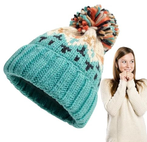 Lnhgh Wintermütze mit Bommel, Bunte Bommelmütze, Strickmütze mit Pompon, Weiche Mütze für den Außenbereich, warme Mütze, Schneemütze für Damen und Mädchen für kaltes Wetter, hält Kopf und Ohren