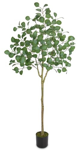 Hollyone Eukalyptus Pflanze Künstlich 150 cm Kunstpflanzen Groß Künstlicher Baum in Schwarzem Topf Grüne Kunstpflanze Wie Echt for Outdoor Indoor Haus Büro Raum Deko