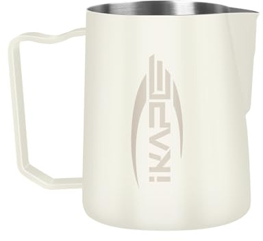 IKAPE Espresso Milk Pitcher, Espresso Steaming Pitcher with Sharp Spout for Espresso Barista Tool, 15.4 oz/450ml Milk Frothing Jug (White)