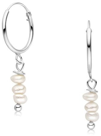 Perlenohrringe hängend Silber 925 kleine Creolen Damen SO-22 | Ohrringe aus Sterlingsilber mit Perlen Anhänger von MATERIA by Matthias Wagner