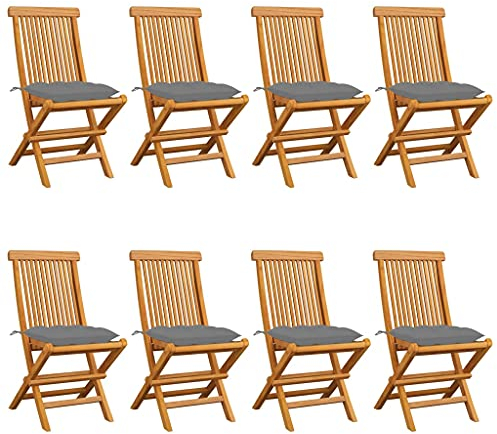 DYRJDJWIDHW Sun Garden,campingstuhl hochlehner,hochlehner gartenstuhl,Gartenstühle mit Grauen Kissen 8 STK. Massivholz Teakauflagen, Kissen & Polster,gartenstuhl Metall,hochlehner auflagen,