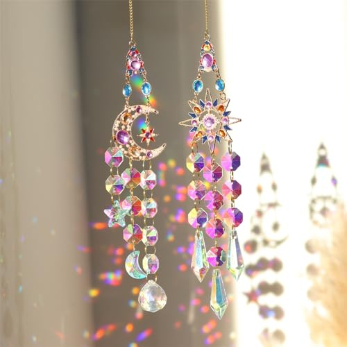 2 Stück Kristall Anhänger Deko,Sonnenfänger Kristall Fenster，Fensterdeko Glas Hängend, Regenbogen Kristalle Anhänger,Zuhause Gartendeko,Kristallmalerei-Set für Kunst und Handwerk