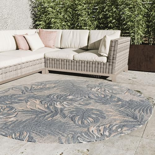 Interiyou Outdoor Teppich Wetterfest Florenz - 200x200 cm Rund Multicolor - Wasserfest für Balkon, Terrasse, Garten - Outdoorteppich passend auch für Wohnzimmer, Schlafzimmer und Küche - Aussenteppich