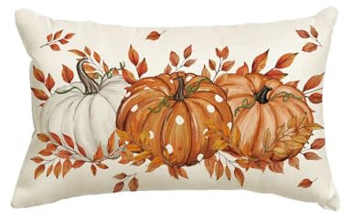 Artoid Mode Orange Pumpkins Maple Leaves Autumn Cushion Cover, 30x50 cm Fall Decorative Pillow Case Cover Sofa Living Room Outdoor Decor