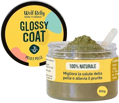 Wolf Belly – 100 % naturligt (60 g) hudtillskott för hund och päls med öljäst, spirulina och alga Ascophyllum | Mindre klåda och fall | Starkt och glänsande hår | Pulver - Tillverkad i Spanien