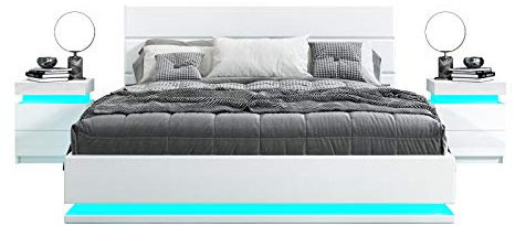 Bed Frame with Storage, 5FT King Faux Leather Bed, Ottoman Gas Lift Storage Bed Frame, LED King Size Bed for Bedroom Home, White