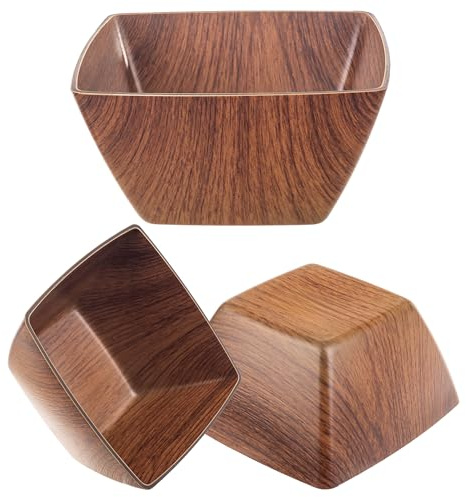 KADAX Salladsskål av plast, elegant skål, skål av träimitation, modern serveringsskål, plastskål, snacksskål (kvadratisk 16 cm)