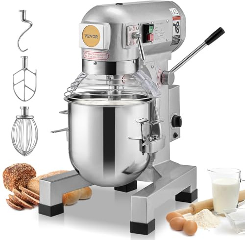VEVOR Robot Pâtissier Commercial 18,7 L, Batteur Mélangeur avec 3 Vitesses Réglables, Mixeur à Pâte 1100 W, avec Bol en Inox et 3 Accessoires de Mélange, pour Restaurant, Boulangerie, Pâtisserie