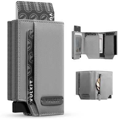 VULKIT Portefeuille Homme et Porte Cartes Bancaire Blocage RFID, Portefeuille Scratch Autocollant Tissu Oxford avec Compartiment à Billets et Poche à Monnaie, Boîte Cadeau, Gris