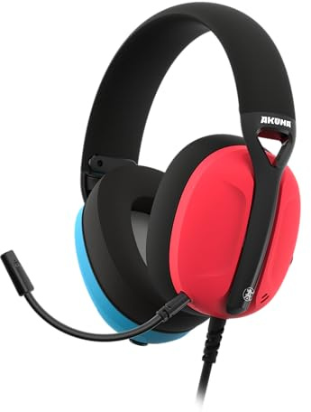 AKUMA SEINEN H03 Gaming-Kopfhörer, kabelgebunden, mit Mikrofon, Ultraleicht, 3,5-mm-Klinkenstecker, kompatibel mit PC, Xbox, PS4, PS5, Switch, Mobile – Rot und Blau
