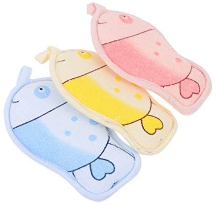 MUSISALY Baby Bath Sponge and Brush 3pcs Set Small Size Soft Toddler Bath Scrubber for Newborns and Infants Colorful Blue Pink Yellow