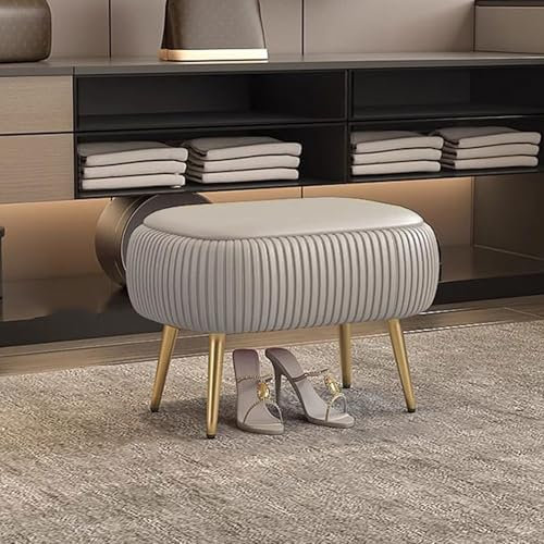 RTYHN Leder Schuhbank Fußbank mit Sitzkissen Garderobenbank Bettbank mit Metallbeine Polsterbank Flur Bank für Wohnzimmer Eingangsbereich 60X43X40cm