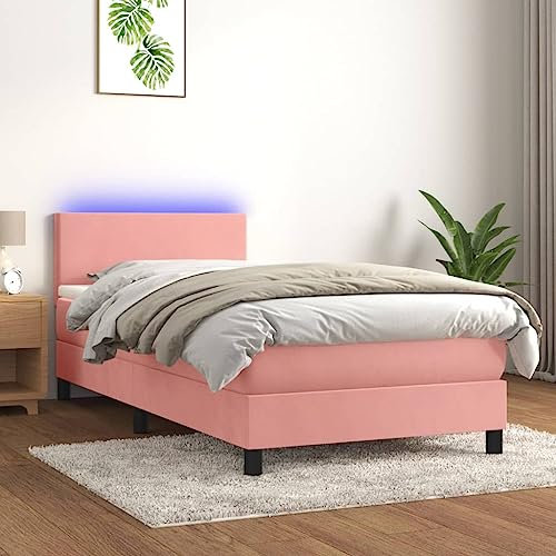 Iiaky Boxspringbett mit Matratze & LED Bett Mit Bettkasten Bett Boxspringbett Betten Boxspringbett Mit Matratze Rosa 90x190 cm Samt // 3134260