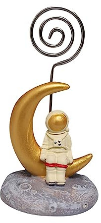 SHINEOFI Astronaut Tischkartenhalter Gold Mit Mondmotiv Kreativer Memo Fotoclips Für Büro Zuhause Party Und Schule Stabiler Notizhalter Für Fotos Karten Notizen Und Zettel