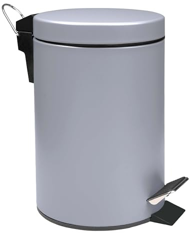 Crystals Small Pedal Bin with Lid-3 Litre Bathroom Bin for Rubbish and Waste-Stainless Steel Toilet Bin with Removable Inner Plastic Bucket-Ideal Size for Bedroom Bathroom Toilet Waste-Grey