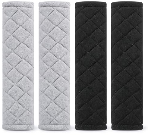 Lanjue 4PCS Seat Comfort Harness Pads, Black and Grey Seatbelt Strap Cover Soft for Kids Adult