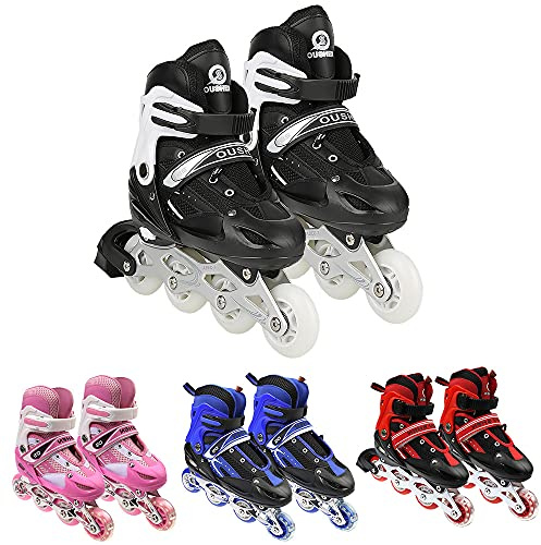 Homewell Roller Enfant Filles Garçons 5 à 9 Ans, Patins à roulettes Lumineuses en Ligne Réglables, Idéal pour Les Débutants, Respirant Et Confortable (S TA27-32)