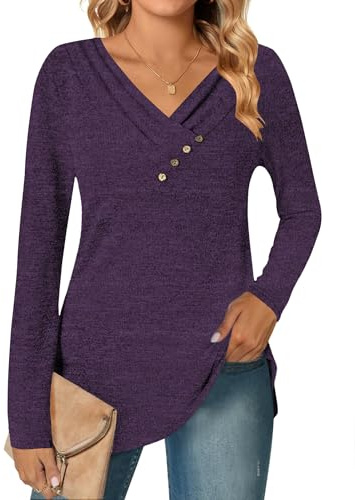 DUOEASE Pull Femme Elegant Hiver Automne Chemisier Manches Longues Tunique Confortable Décontracté Top
