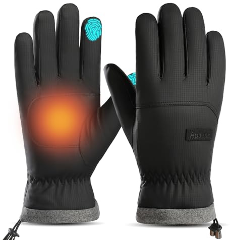 apaepr Winter Waterproof Ski Gloves Men Women, Snow Warm Cycling Cold Weather, Driving Biking Running (Balck, Small)