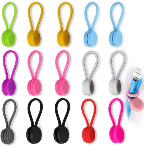 15 unidades Bridas magnéticas de silicona Clip organizador reutilizable para oficina hogar escuela coche, Gestión de cables ajustable para cables de carga y datos