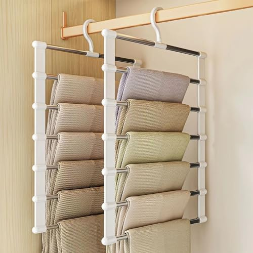 Wardrobe Trouser Hangers Space Saving, Pants Hanger Multi-Layer Wardrobe Hangers for Clothes, Closet Organizer Non-Slip Stainless Steel 2PCS