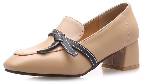 Gicoiz Ufficio Mocassini Donna Square Toe Block Scarpe Business Senza Chiusura Classico Lavoro Formal Loafer Chunky Pumps Casuale Apricot Numero 40.5 EU-42Cn