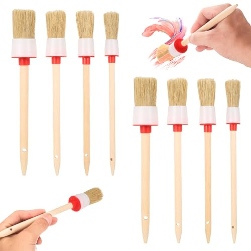 8pcs Pinceles para Pintura Acrílica, Brochas Pintura Set con Mango de Madera, Pinceles Redondos para Decoración, Cepillo de Jabalí Profesional para Acrílicos Barniz Pinturas Artista paredes techos
