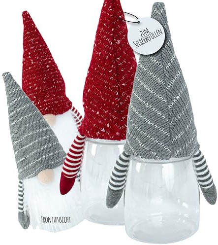 Wichtel Geschenkdose 2er Set grau/rot – wiederverwendbare Weihnachtsdose mit Schraubverschluss – ideal zum Befüllen – originelles Wichtelgeschenk für Freunde, Familie & Kollegen