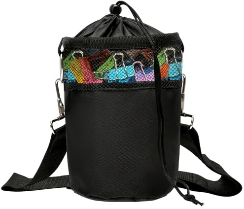 TENTHPEO Peg Bag for Washing Line with Hanger, Black Clothes Peg Bag with Drawstring Closure & Shoulder Strap, 200 Clothes Pegs Storage, Indoor Outdoor Weatherproof Laundry Pegs Organizer