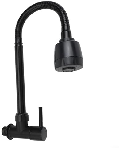 Kitchen Sink Wall Mounted Faucet, Flexible Hose Tap with Dual Spray Modes and G1/2 Inch Fitting, Black Iron and Plastic Steel Construction