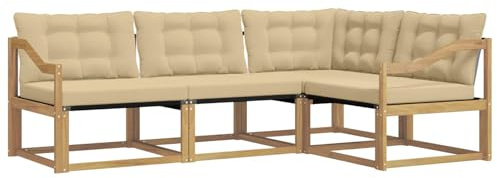 vidaXL Outdoor-Sofagarnitur mit Kissen 4 pcs Weiß und Beige, Garten Loungeset, modernes Outdoor Sofa, langlebige Möbel, stylische Terassen-Sitzgelegenheiten, ideal zum Entspannen