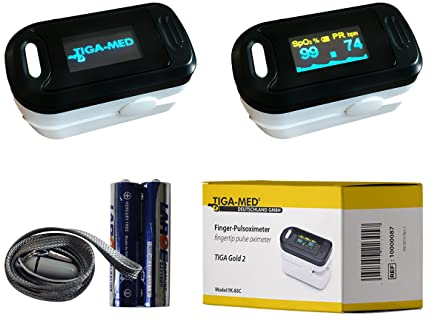Pulsoximeter Finger Pulsoxymeter Original Tiga Gold 2 Premium mit OLED Anzeige dt. Anleitung zertifizierte Qualität Fingertip Pulsoximeter