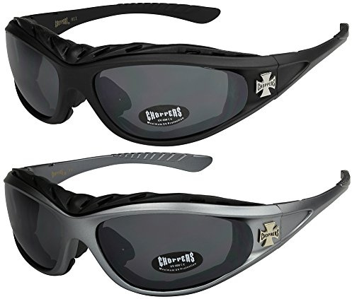 X-CRUZE 2er Pack Choppers 911 Sonnenbrillen Motorradbrille Sportbrille Radbrille mit Polsterung in den Farben schwarz, anthrazit, silber und weiß