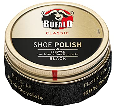 Bufffalo Classic - Shoe Polish, Bettonino per scarpe, Cura del Calzato, Crema Colore nero che protegge e da brillante, ottimo per Pelle Lisas e Rustiche - Lattina da 75 ml