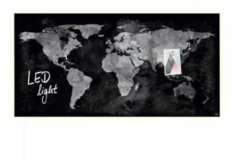 SIGEL Premium Glas-Magnettafel 91 x 46 cm mit LED-Beleuchtung Weltkarte | GL409, Design World-Map Weltkarte, hochglänzend, Artverum, SGS geprüft, einfache Montage, incl. 3 starke Magnete