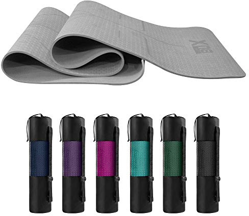 XN8 TPE Yoga Mat 6mm Thick Non Slip Eco Friendly Exercise Mat for Yoga Gym Pilates Workout Exercises Pilates Aerobic Planks with Carrying Strap 183cm X 63cm X 0.6cm Grey
