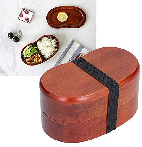 Caja Bento de madera, contenedor de almuerzo de madera portátil de estilo japonés, caja de almuerzo de madera con forma de cintura de doble capa para hombres, mujeres y adultos, oficina