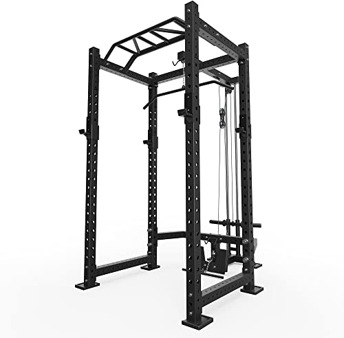 ATLETICA R8-Blackhawk Power Rack | Full Rack | Plate Loaded Latzug/Rudereinheit, Multi-Grip Bar, 4 J-Hooks | 226 cm Höhe | 123x181 cm Grundfläche | 188 kg schwer