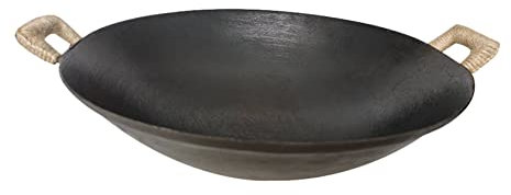 YYUINU Wok in Ghisa, Wok Vecchio Stile, Padella Binaurale, Padella Antiaderente Wok Non Rivestita,φ38cm