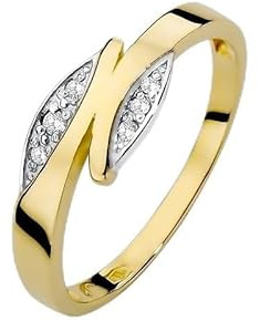 MARKO Damen goldring aus Gelbgold für Damen mit 0,05 Karat Diamanten und schwarze Diamanten Ring 14 Karat Gold (585) Goldring mit Box Goldring für Fraue (Gelbgold, 60 (19.2))