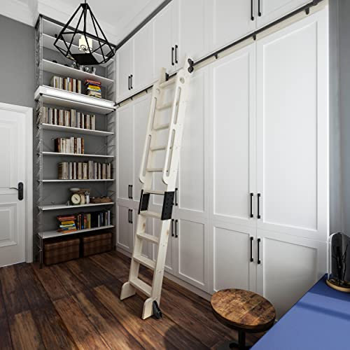 104RDHOUSE 8FT Sliding Library Ladder Hardware Kit, Black Retractable Rolling with Braking Casters, Adjustable to Stand Upright, MAX Load 300lbs，No Ladder